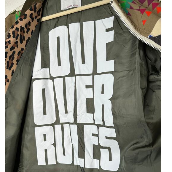 Sacai Tan Animal Mixed Print Patchwork Cotton Velvet Collar Zip Jacket 4 / XL - Picture 14 of 16